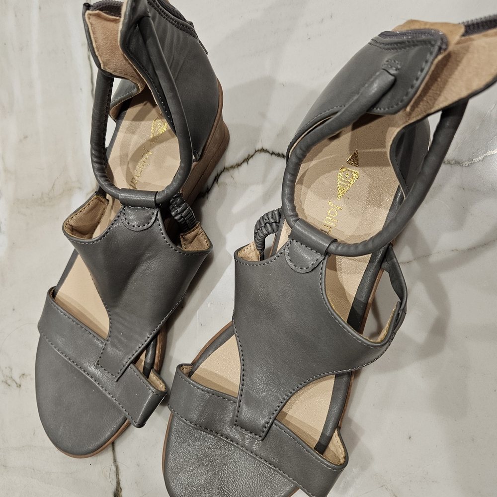 Gray Leather Women's Sandals
